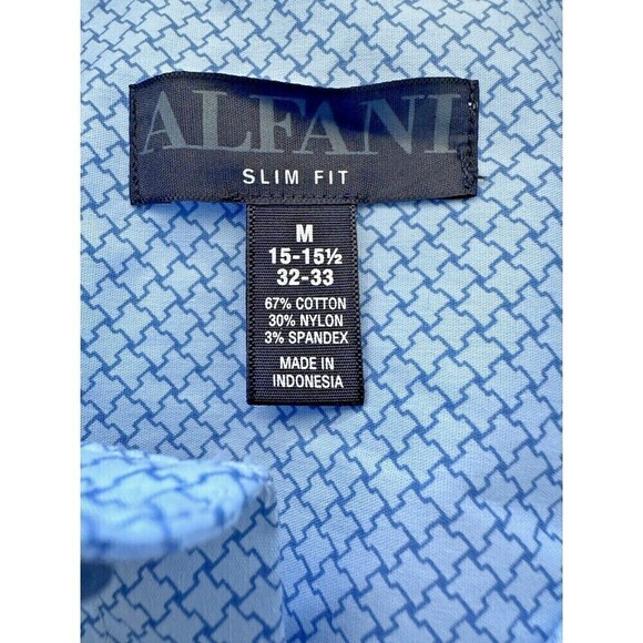 Alfani Men Puzzle-Print Dress Shirt Button Down Slim Fit Light Blue Sz 15-15 1/2 - Picture 3 of 4